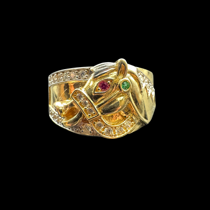 14K HORSE ZIRCON RING