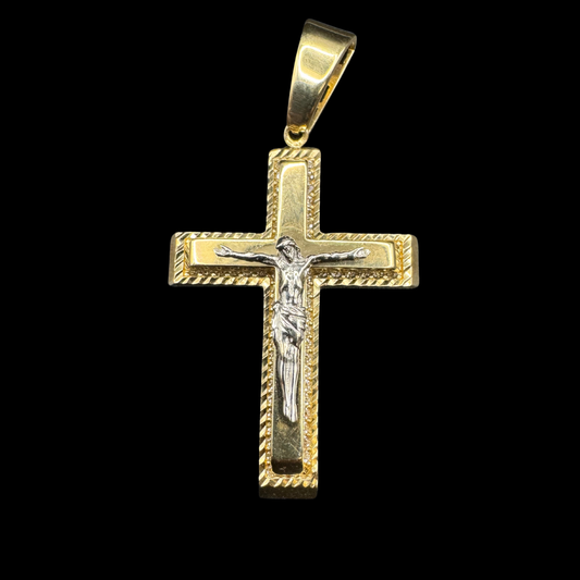 14K 2 TONE ZIRCON SQUARE CRUCIFIX