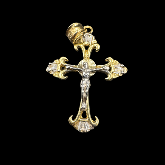 14K 2 TONE ZIRCON CRUCIFIX PENDANT