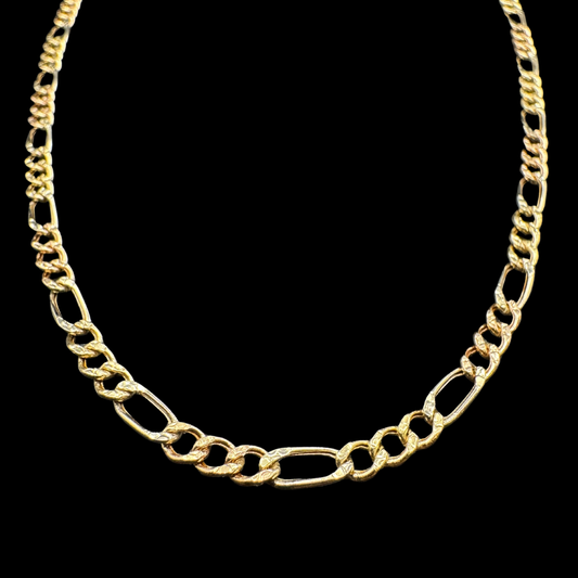 14K 3 TONE HOLLOW FIGARO LINK CHAIN