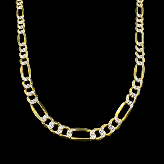14K SOLID FIGARO WHITE PAVE CUT CHAIN