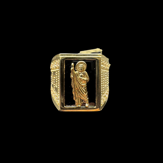 14K SAN JUDAS BLACK STONE WITH ZIRCONS RING