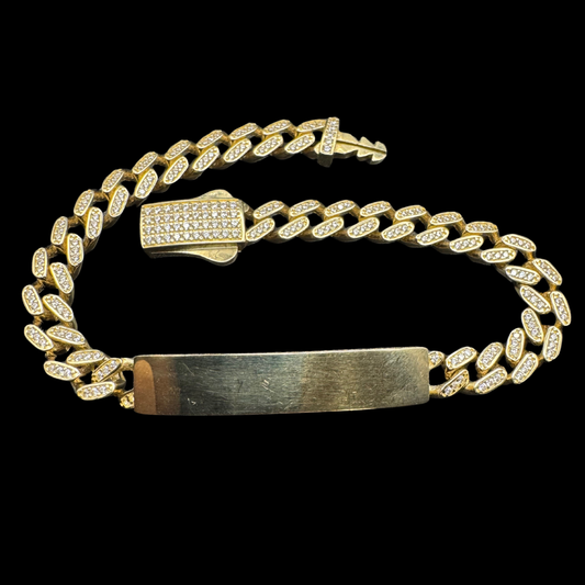 14K HOLLOW MONACO ZIRCON NAME PLATE BRACELET