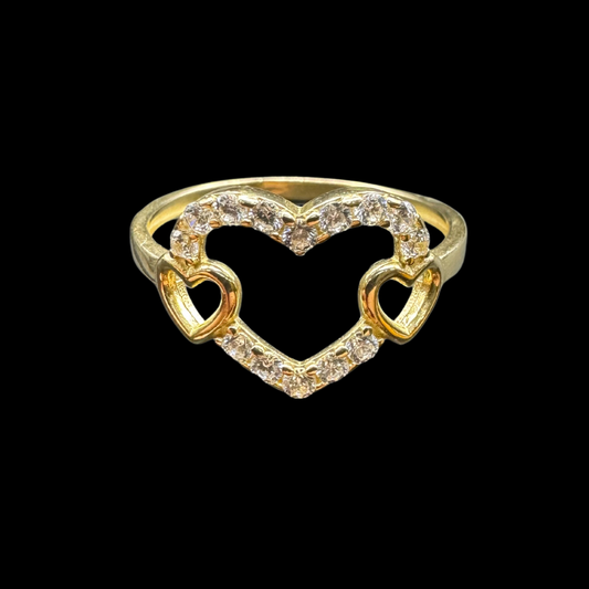 14K ZIRCON 3 HEART RING