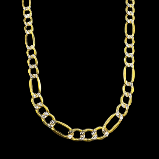 14K FIGARO WHITE PAVE CUT CHAIN